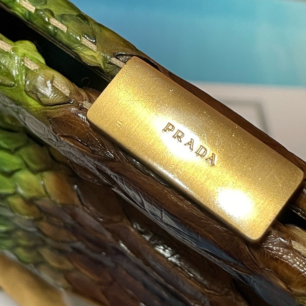 Prada Exotic Green & Brown Python Microfiber Bag - image 7